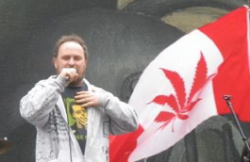 Religious marijuana user and activist Chris Bennett speaking at a pot rally in Vancouver.